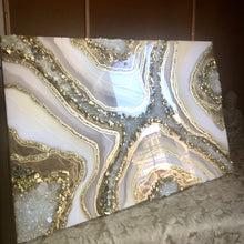 Load image into Gallery viewer, White And Gold Geode Wall Art With Genuine Crystal Quartz