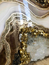 Load image into Gallery viewer, White And Gold Geode Wall Art With Genuine Crystal Quartz