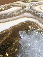 Load image into Gallery viewer, White And Gold Geode Wall Art With Genuine Crystal Quartz