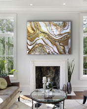 Load image into Gallery viewer, White And Gold Geode Wall Art With Clear Crystal Quartz