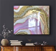 Load image into Gallery viewer, Pink And Gold Resin Geode Painting With Real Crystal Quartz Points