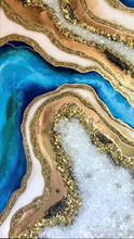Load image into Gallery viewer, 48 X 48 Ocean Blue Inspired Geode Wall Art With Genuine Crystal Quartz