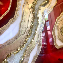 Load image into Gallery viewer, 30 x 40&quot; Red And Gold Resin Geode Wall Art With Clear Crystal Quartz
