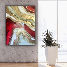 Load image into Gallery viewer, 30 x 40" Red And Gold Resin Geode Wall Art With Clear Crystal Quartz