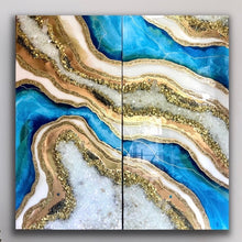 Load image into Gallery viewer, 48 X 48 Ocean Blue Inspired Geode Wall Art With Genuine Crystal Quartz