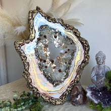 Load image into Gallery viewer, Neutral Colored Geode Slice With Genuine Crystal Quartz