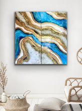 Load image into Gallery viewer, 48 X 48 Ocean Blue Inspired Geode Wall Art With Genuine Crystal Quartz