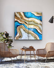 Load image into Gallery viewer, 48 X 48 Ocean Blue Inspired Geode Wall Art With Genuine Crystal Quartz