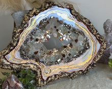 Load image into Gallery viewer, Neutral Colored Geode Slice With Genuine Crystal Quartz