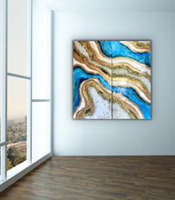 Load image into Gallery viewer, 48 X 48 Ocean Blue Inspired Geode Wall Art With Genuine Crystal Quartz