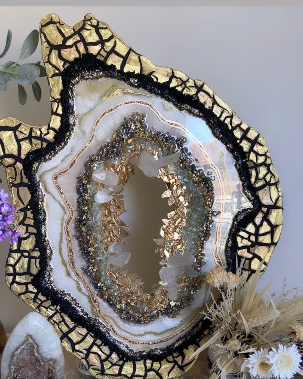 Large Freeform Resin Geode With Crackle Edge