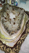 Load and play video in Gallery viewer, Neutral Colored Geode Slice With Genuine Crystal Quartz

