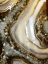 Load image into Gallery viewer, White And Gold Geode Wall Art With Genuine Crystal Quartz
