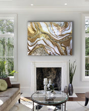 Load image into Gallery viewer, White And Gold Geode Wall Art With Clear Crystal Quartz

