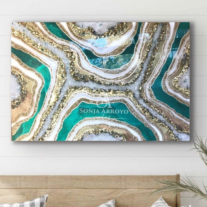 Emerald Geode Wall Art With Crystal Quartz – Sonja Arroyo Art
