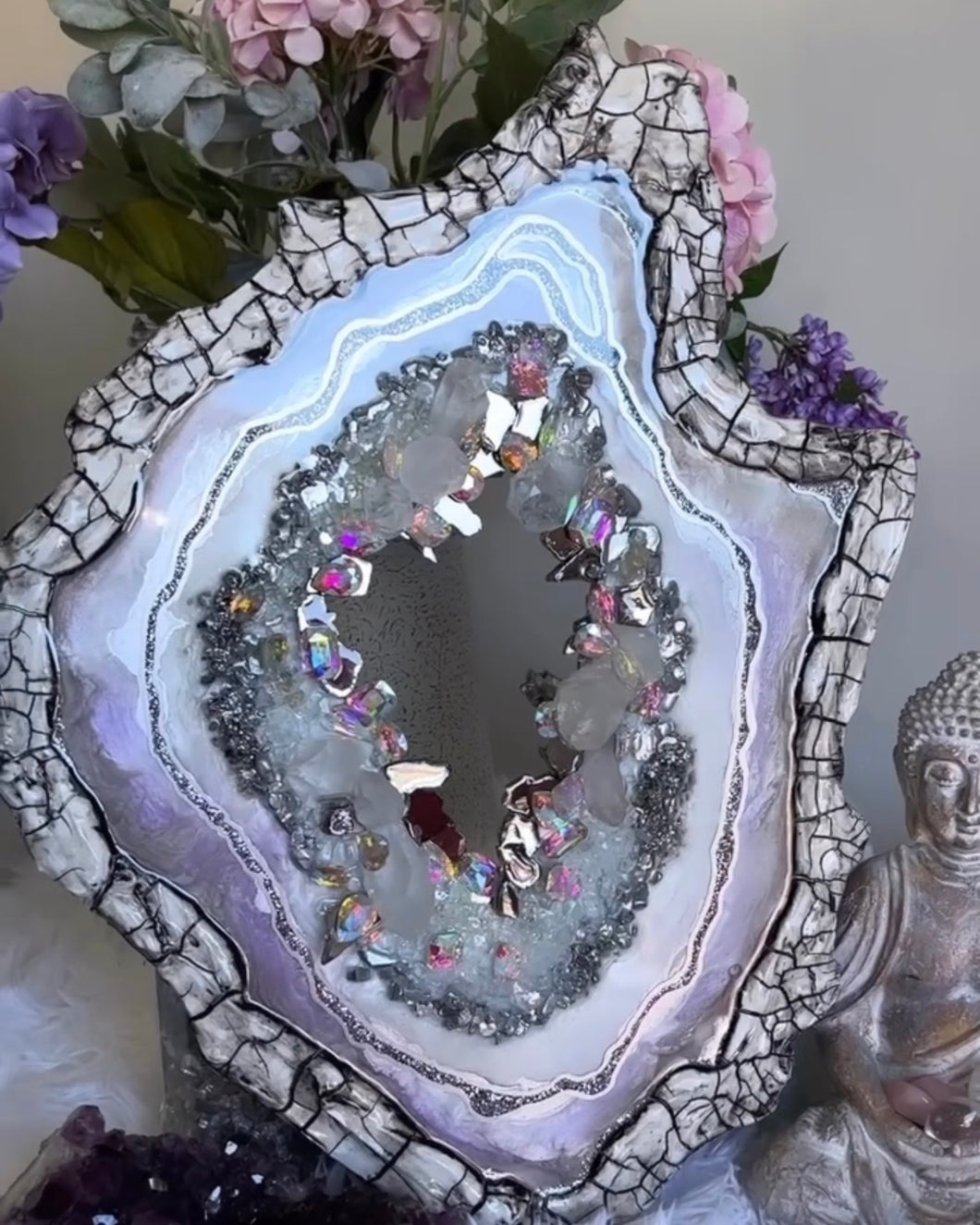 Lavender Geode Slice With Genuine Crystal Quartz