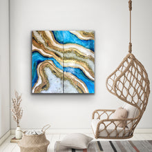 Load image into Gallery viewer, 48 X 48 Ocean Blue Inspired Geode Wall Art With Genuine Crystal Quartz
