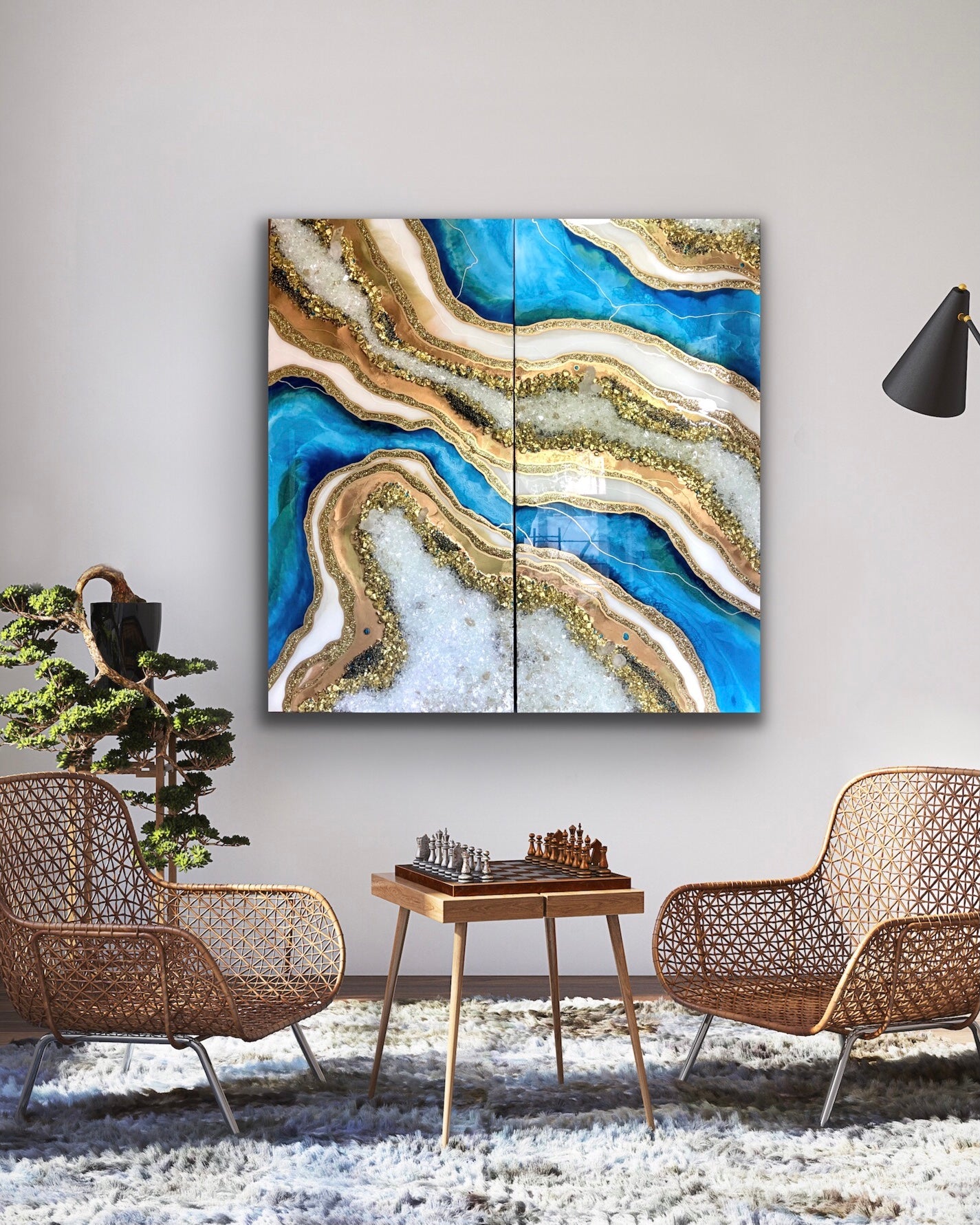 48 X 48 Ocean Blue Inspired Geode Wall Art With Genuine Crystal Quartz –  Sonja Arroyo Art