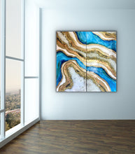 Load image into Gallery viewer, 48 X 48 Ocean Blue Inspired Geode Wall Art With Genuine Crystal Quartz
